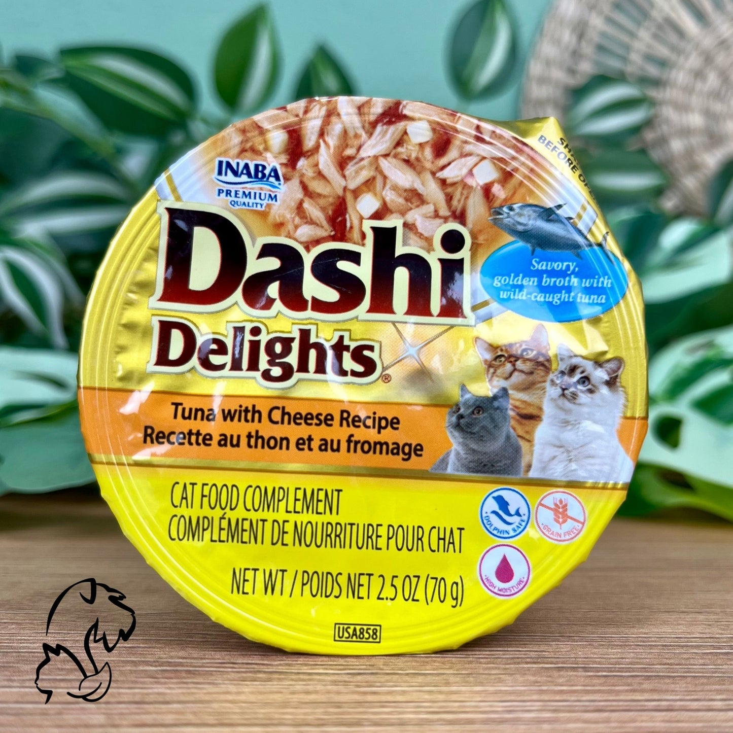 Inaba Dashi Delights, comida húmeda complementaria y sin cereales de atún con queso en salsa de vieira para gatos