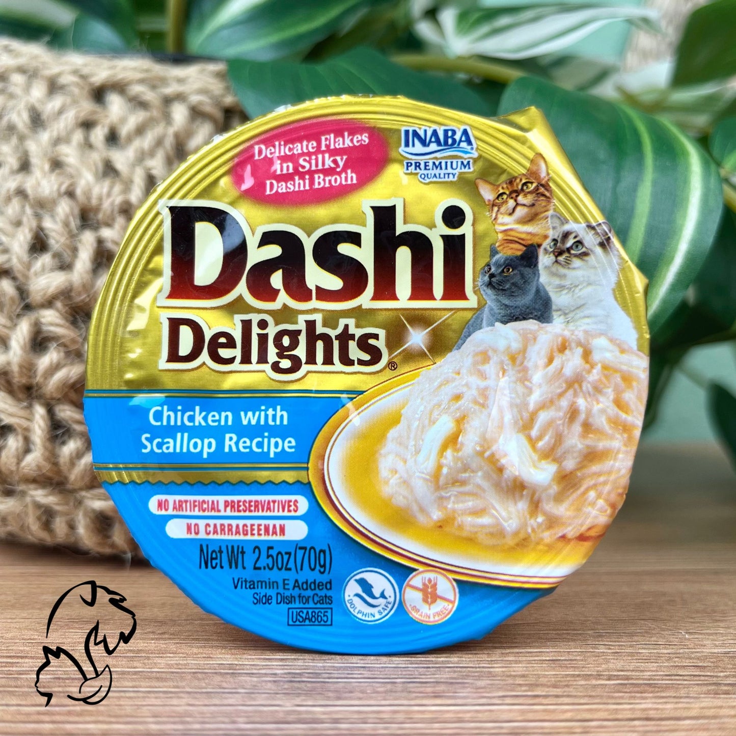 Inaba Dashi Delights, comida húmeda complementaria y sin cereales, de pollo con vieira en caldo de vieira para gatos