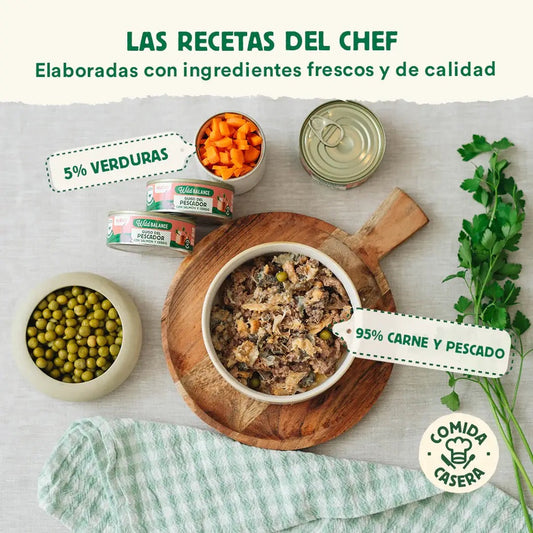 WILD BALANCE - LATA GUISO DEL PESCADOR DE POLLO Y SALMÓN CON TERNERA Y CERDO PARA GATOS