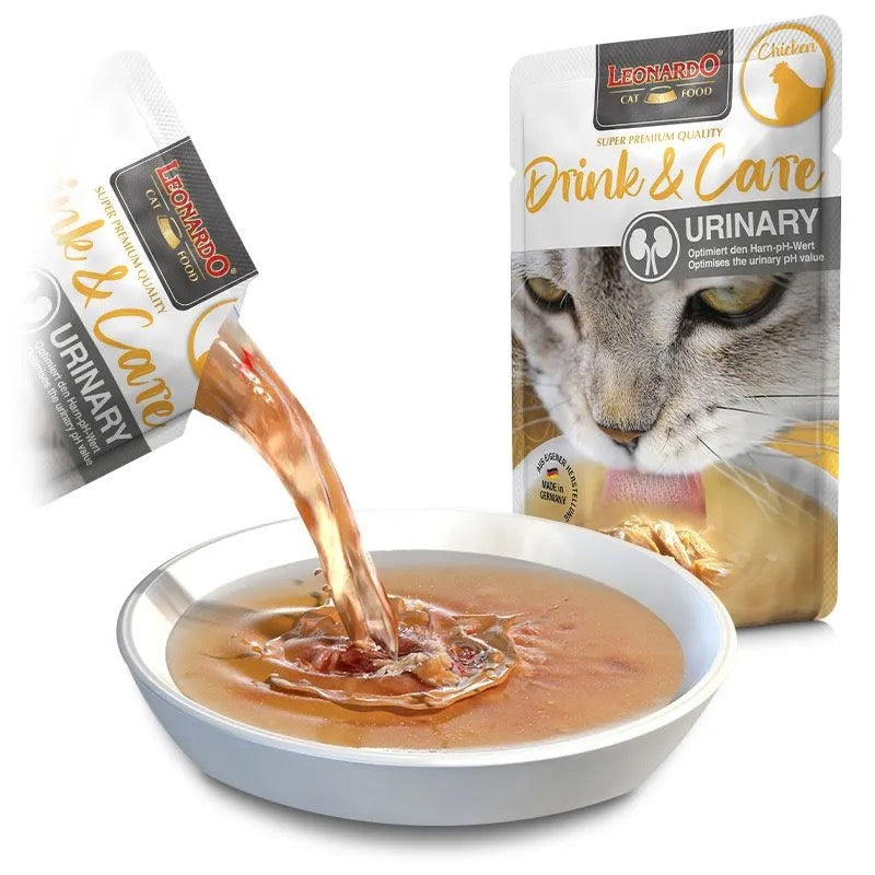 Drink urinary de Leonardo, sopa de pollo para gatos que aporta hidratación y cuida el sistema urinario.
