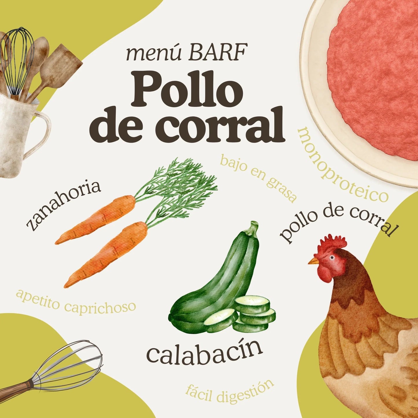 Natuka, menú monoproteico de alimentación cruda BARF elaborado con pollo para perros de todas las edades y tamaños.