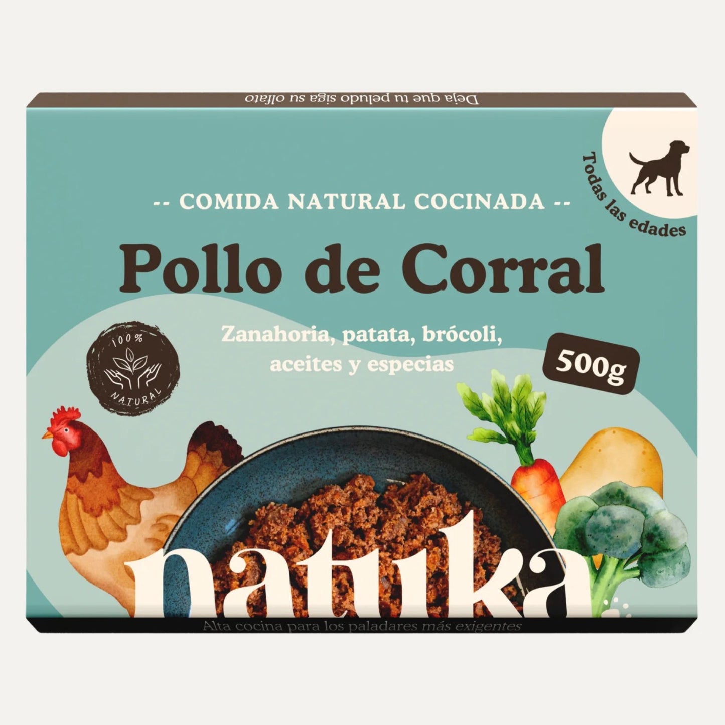 Natuka, comida natural cocinada monoproteica, receta de pollo de corral para perros de todas las edades y tamaños.