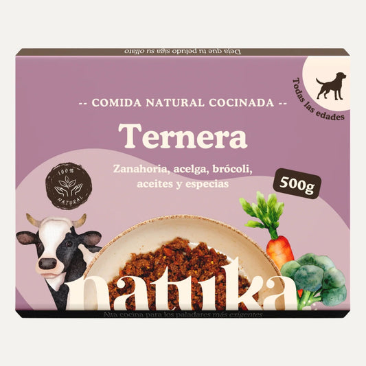 Natuka, comida natural cocinada monoproteica, receta de ternera para perros de todas las edades y tamaños.