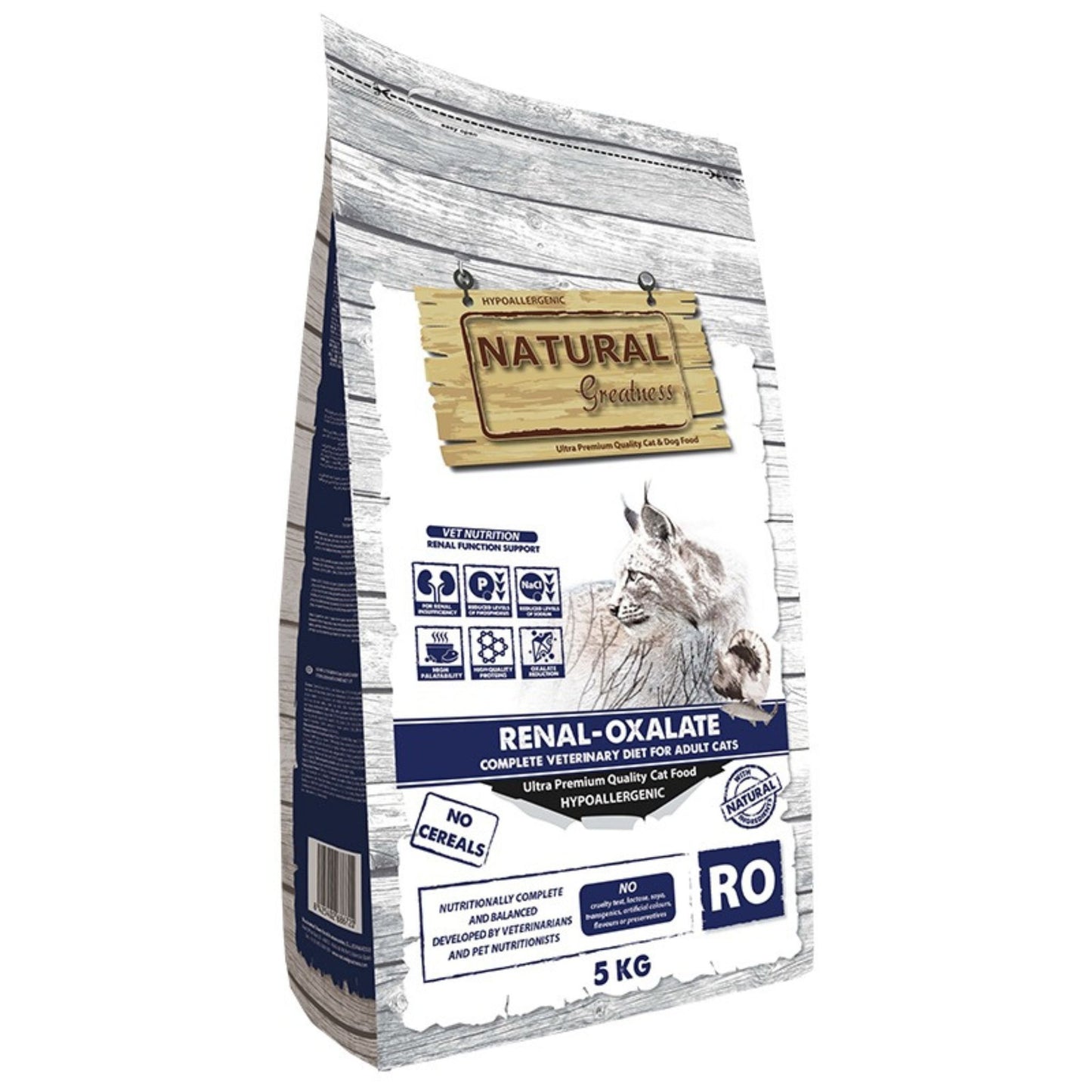 Natural Greatness, pienso sin cereales renal oxalate de pollo, pavo y pescado para gatos con problemas renales o cálculos de oxalato