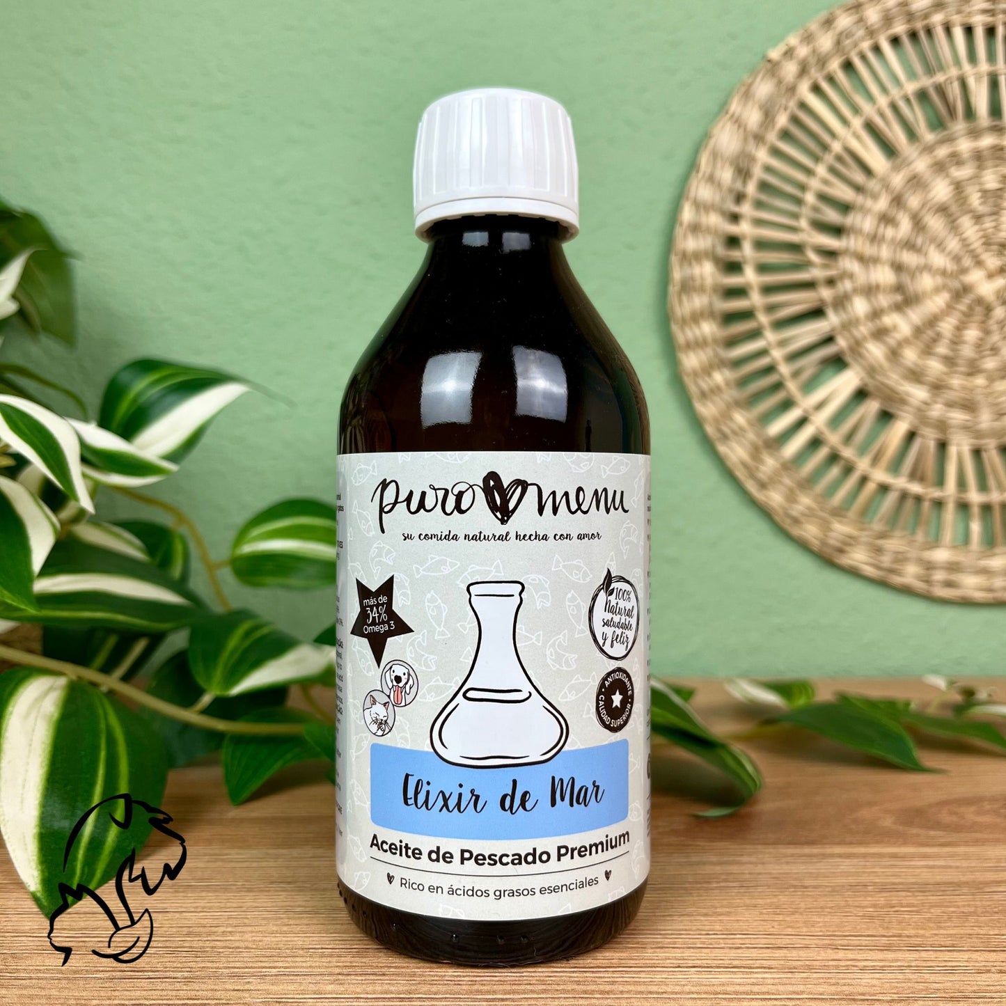 Elixir de Mar de Puromenu es un aceite premium de pescado, rico en omega 3, para perros y gatos