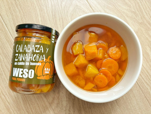 ⚡️GANGA⚡️WESO - CALABAZA Y ZANAHORIA EN CALDO DE HUESOS DE TERNERA PARA PERROS