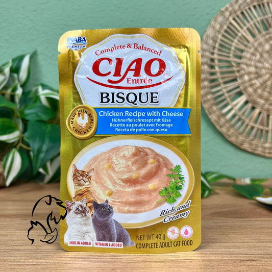 INABA - ENTRÉE BISQUE DE POLLO CON QUESO Y VIEIRA PARA GATOS