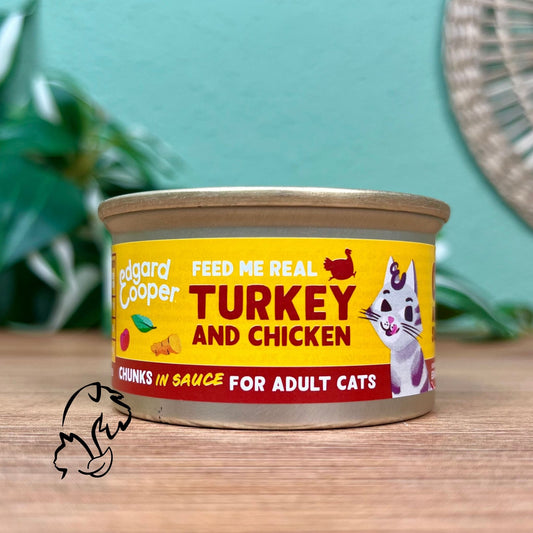 EDGARD & COOPER - LATA TROCITOS DE PAVO CON POLLO Y VACUNO EN SALSA PARA GATOS