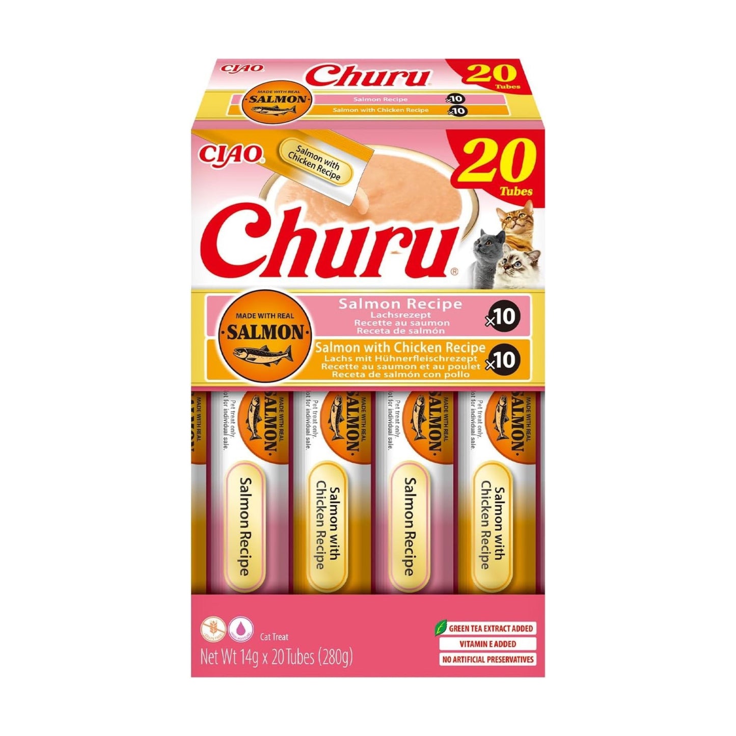 ⚡️GANGA⚡️INABA - CHURU CAJA 20 UNIDADES - VARIEDADES DE SALMÓN Y SALMÓN CON POLLO PARA GATOS