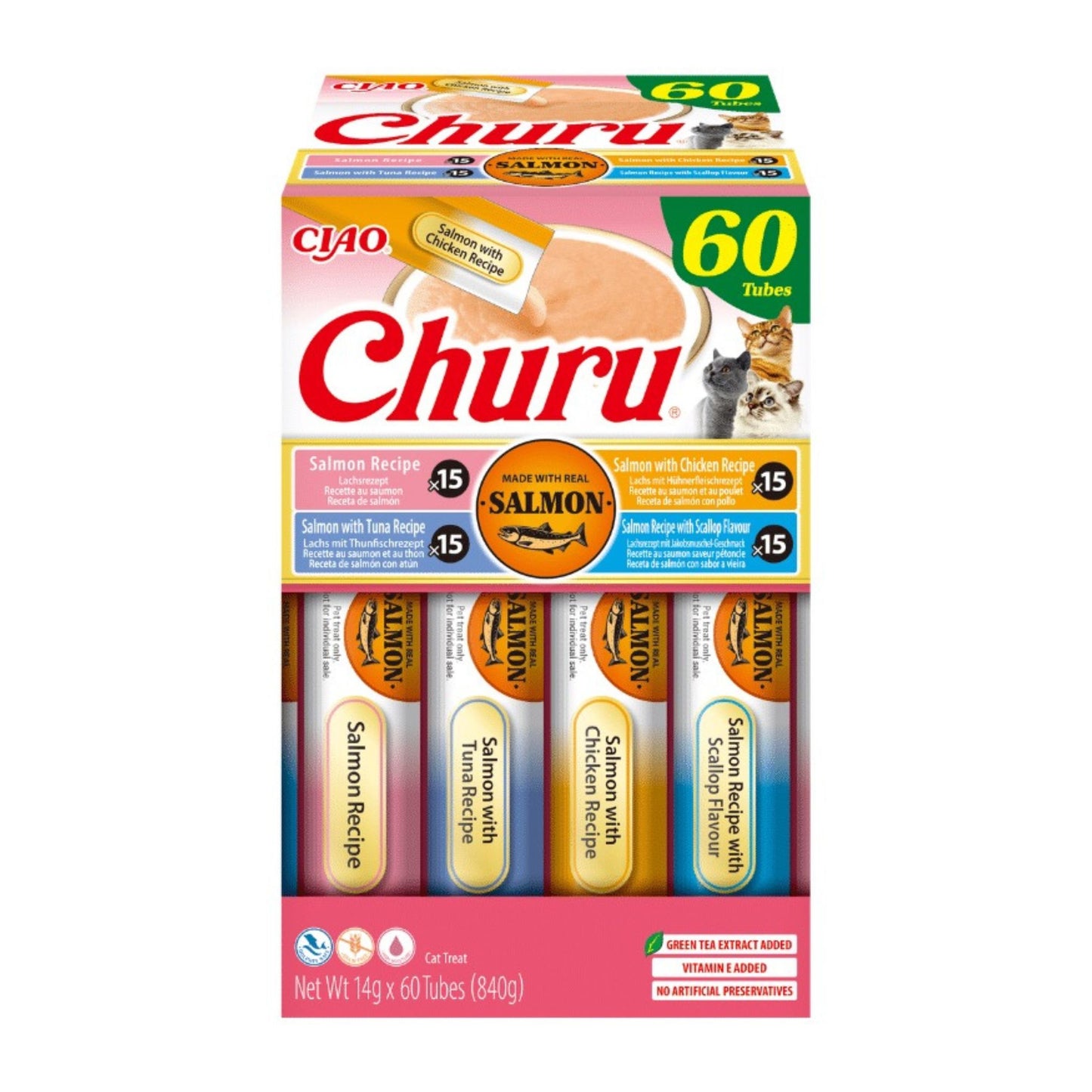 ⚡️GANGA⚡️INABA - CHURU CAJA 60 UNIDADES - VARIEDADES DE SALMÓN PARA GATOS