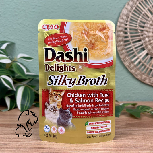 INABA - SILKY BROTH DE POLLO CON ATÚN Y SALMÓN PARA GATOS