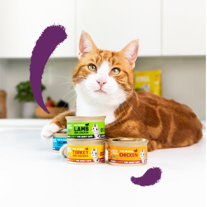 EDGARD & COOPER - LATA TROCITOS DE POLLO CON SALMÓN Y VACUNO EN SALSA PARA GATOS