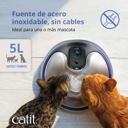 CATIT - FUENTE SIN CABLES PIXI DE ACERO INOXIDABLE PARA GATOS