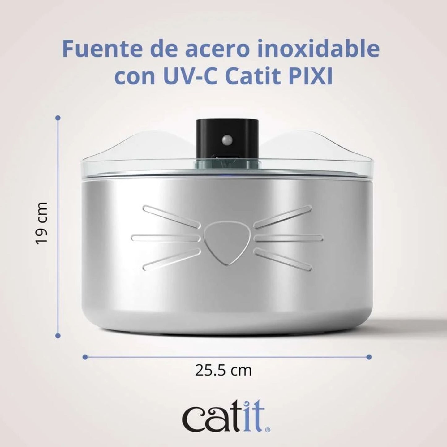 CATIT - FUENTE SIN CABLES PIXI DE ACERO INOXIDABLE PARA GATOS
