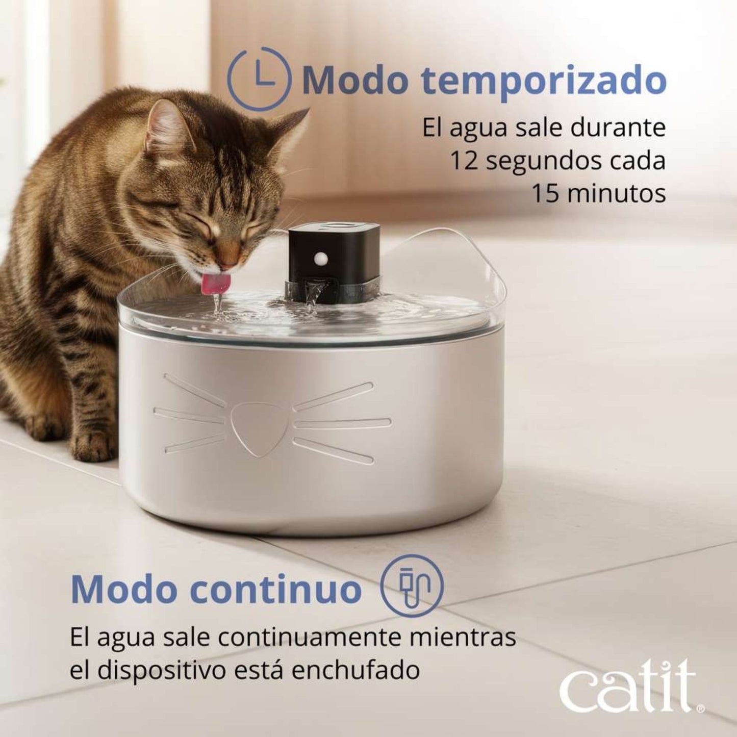 CATIT - FUENTE SIN CABLES PIXI DE ACERO INOXIDABLE PARA GATOS
