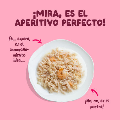 Comida húmeda complementaria sin cereales de filetes de pollo con gambas para gatos de la marca Edgard & Cooper.