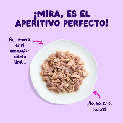 Comida húmeda complementaria sin cereales de filetes de salmon y atún para gatos de la marca Edgard & Cooper.