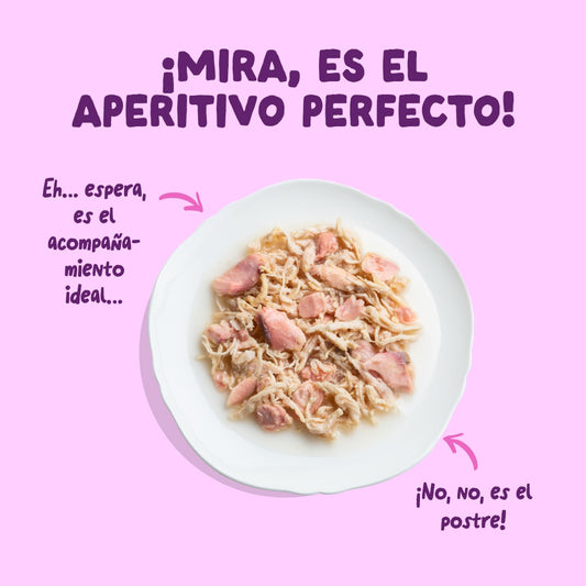 Comida húmeda complementaria sin cereales de filetes de salmon y pollo para gatos de la marca Edgard & Cooper.