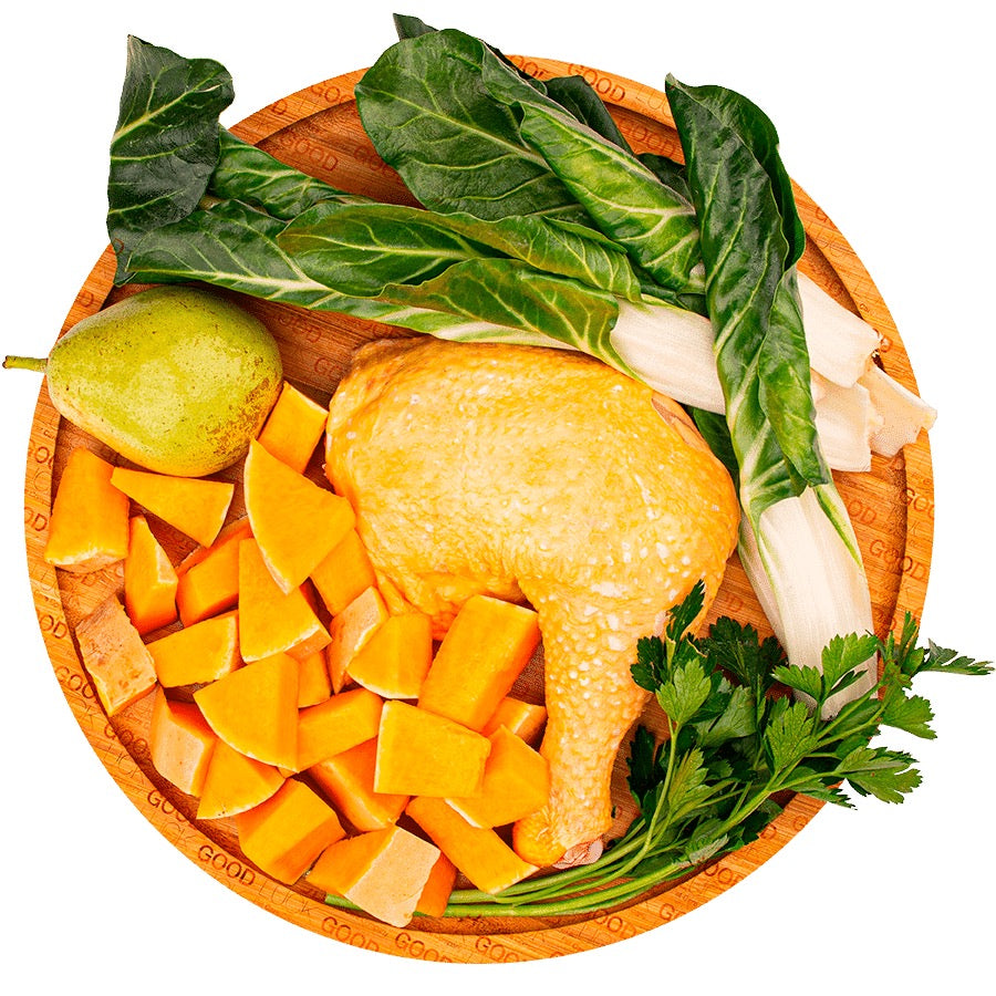Good Luck, menú monoproteico de alimentación cruda BARF elaborado con pollo para perros de todas las edades y tamaños