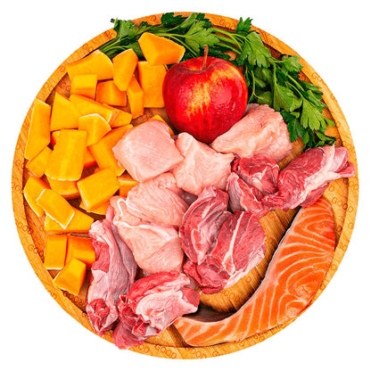 Good Luck, menú monoproteico de alimentación cruda BARF elaborado con pavo, cordero y salmón para perros de todas las edades y tamaños