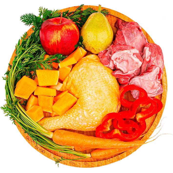 Good Luck, menú de alimentación cruda BARF elaborado con ternera y pollo para perros de todas las edades y tamaños