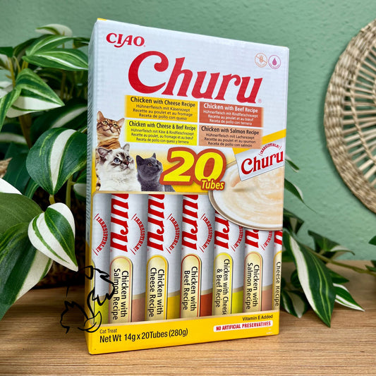 INABA - CHURU CAJA 20 UNIDADES - VARIEDADES DE POLLO CON BUEY PARA GATOS