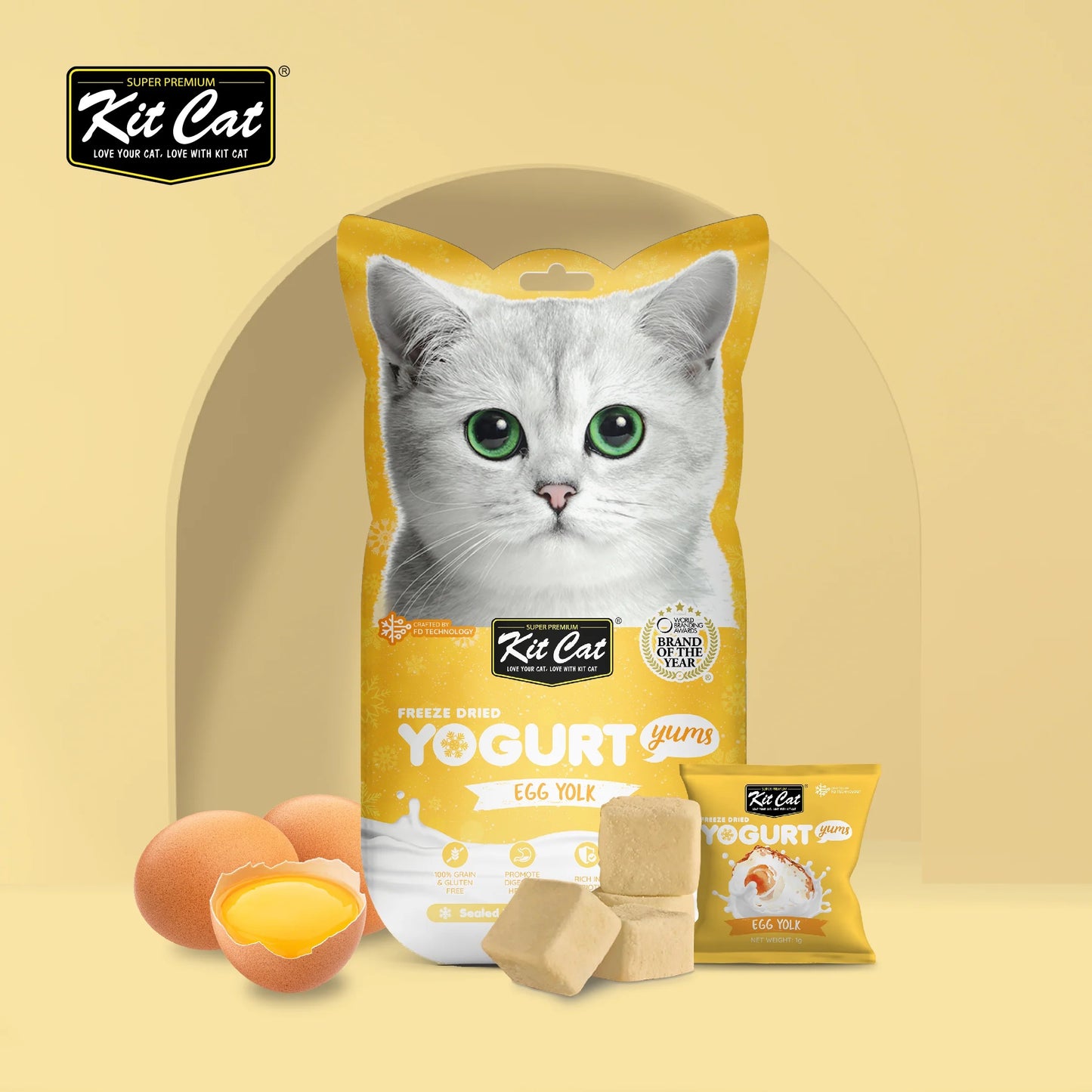 KIT CAT YUMS - YOGUR Y POLLO CON YEMA DE HUEVO LIOFILIZADO PARA GATOS