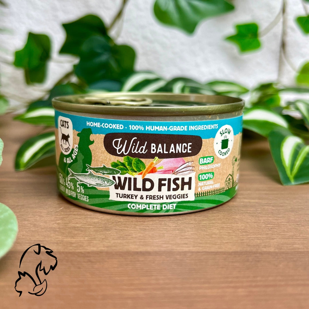 Wild Balance Lata Filosofía Barf Wild Fish De Pavo Y Espadines Para Gatos