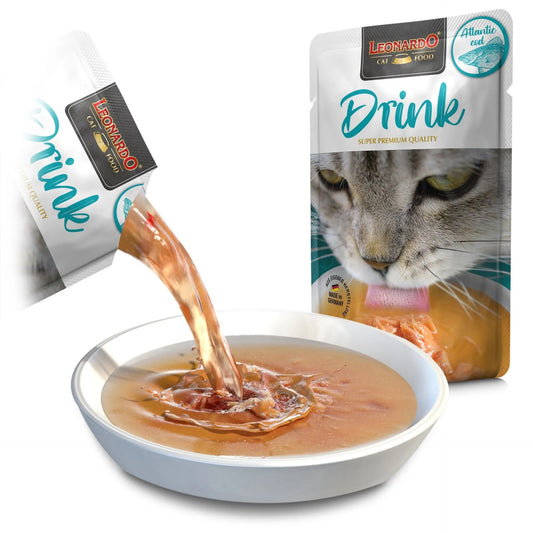 Drink bacalao de Leonardo, sopa de pollo y bacalao sin cereales para gatos que aporta hidratación.