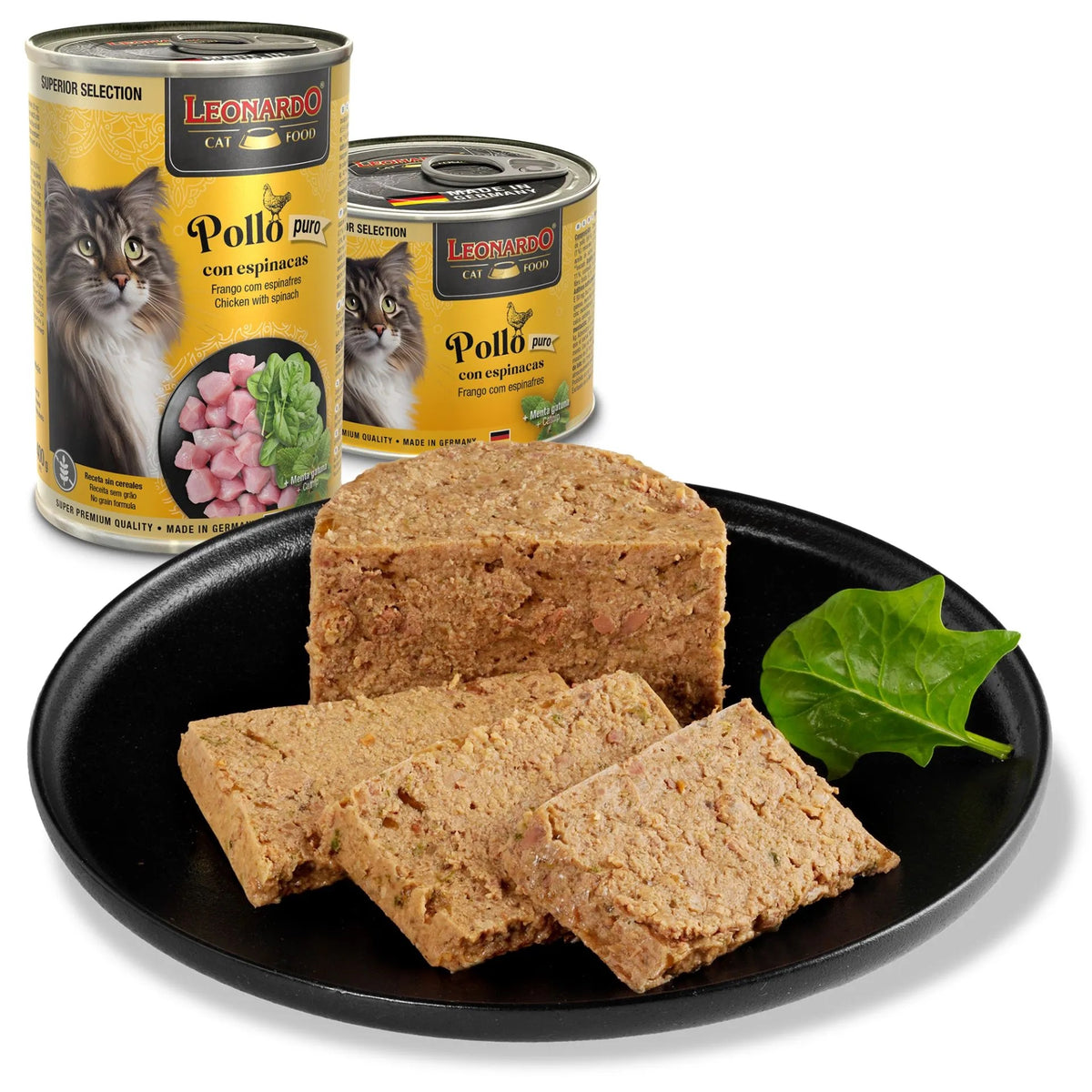 LEONARDO - LATA DE POLLO CON ESPINACAS PARA GATOS