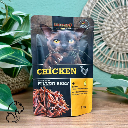 LEONARDO PULLED BEEF - SOBRE DE POLLO Y TERNERA PARA GATOS