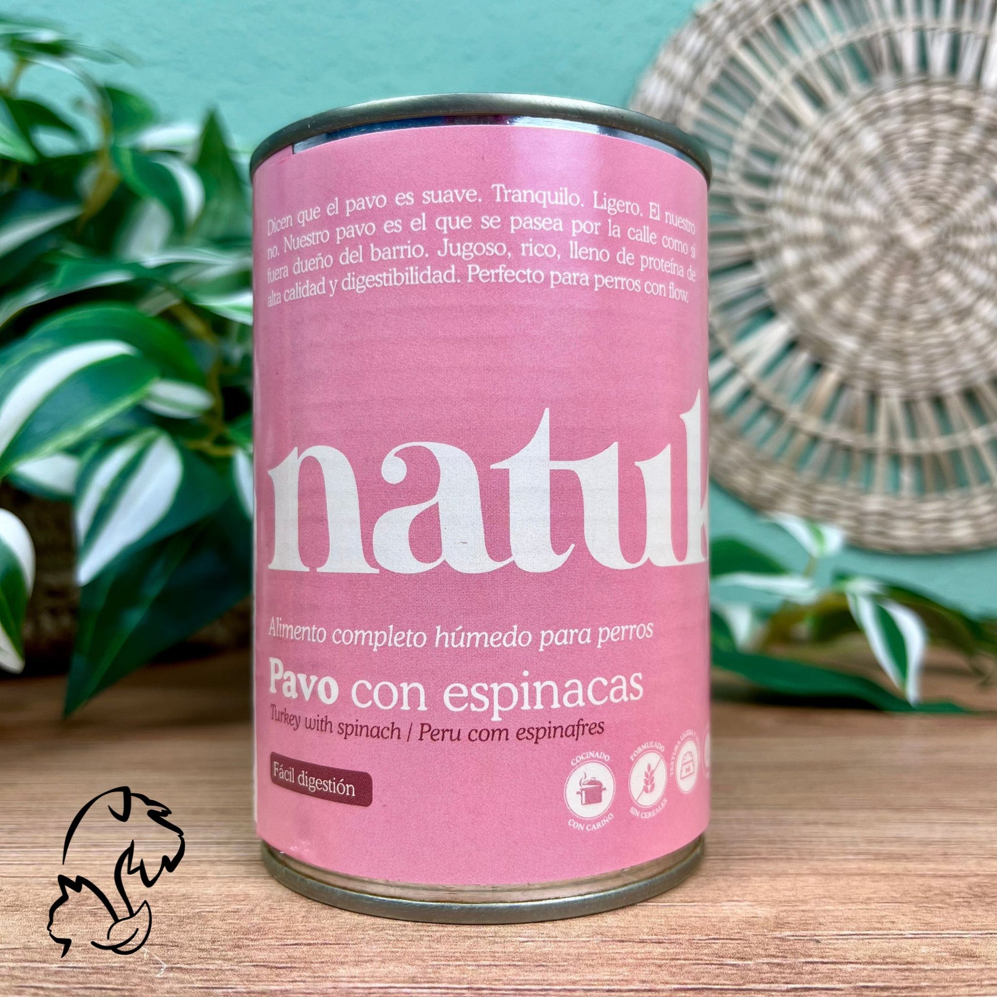 Lata de comida húmeda, monoproteica, completa y sin cereales para perros de la marca Natuka elaborada con pavo.