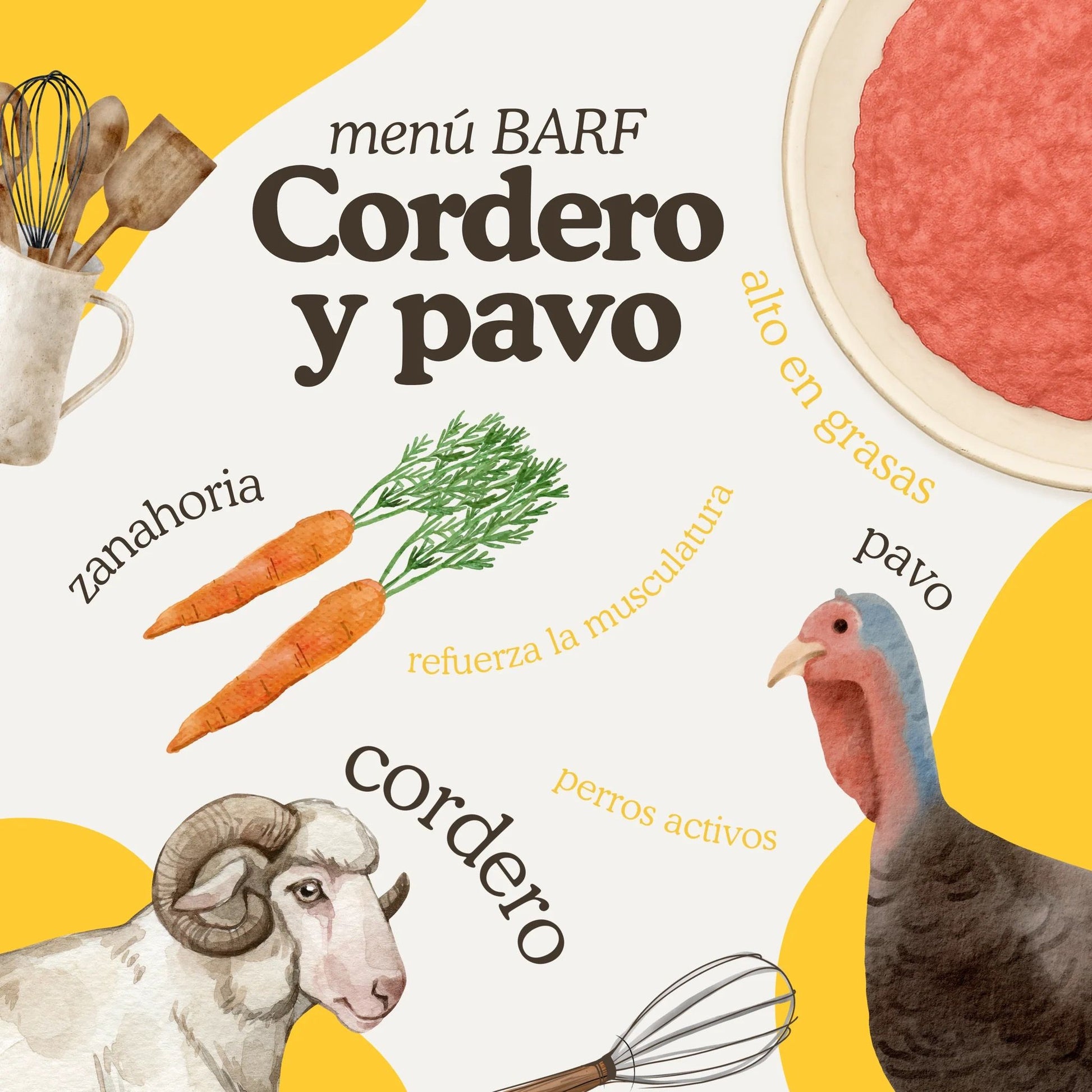 Natuka, menú de alimentación cruda BARF  elaborado cordero y pavo para perros de todas las edades y tamaños