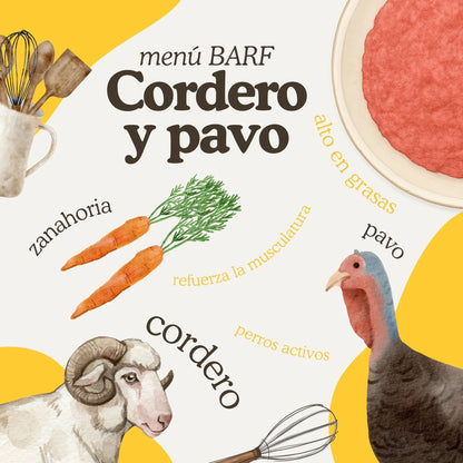 Natuka, menú de alimentación cruda BARF  elaborado cordero y pavo para perros de todas las edades y tamaños