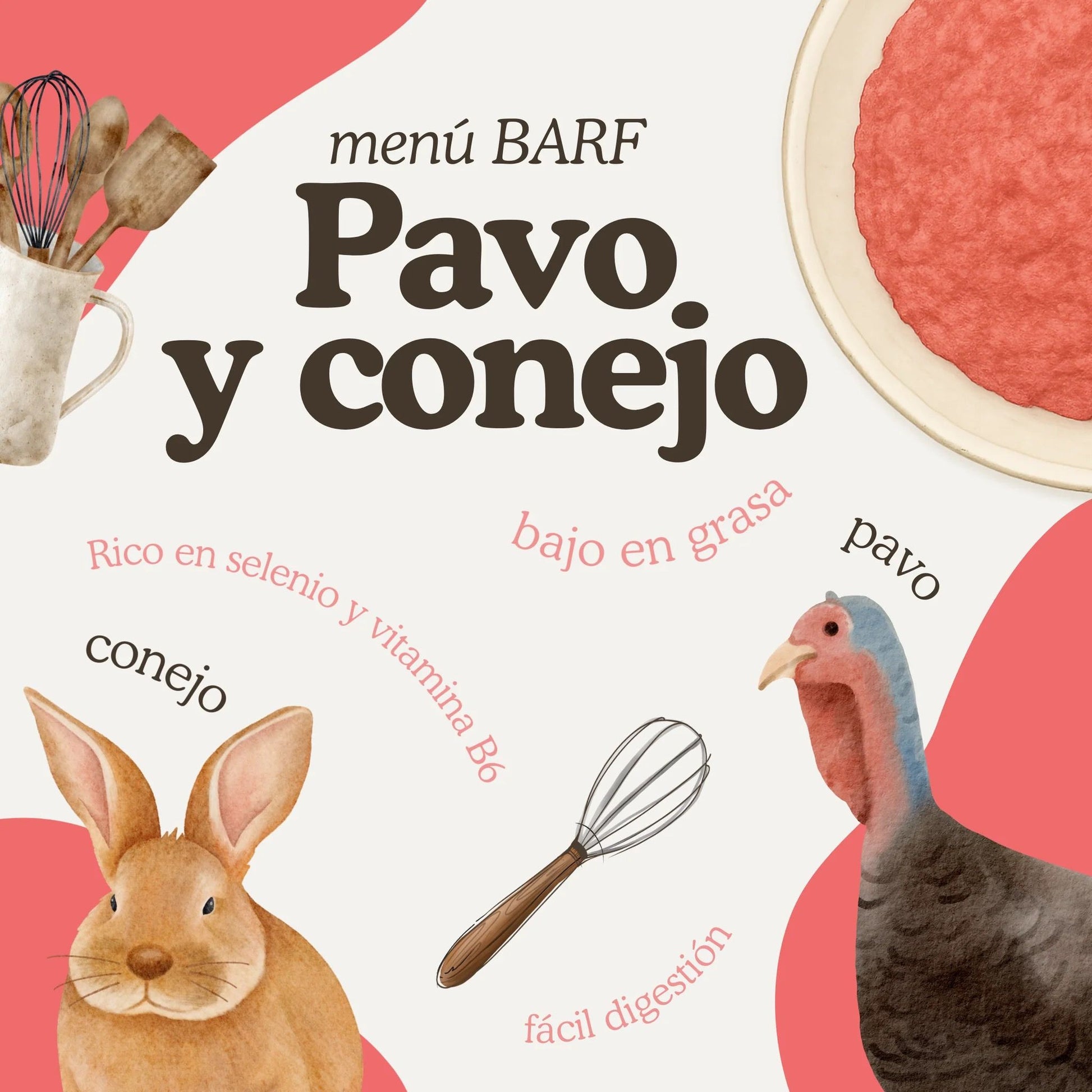 Natuka, comida natural cruda barf, receta de pavo y conejo para gatos de todas las edades.