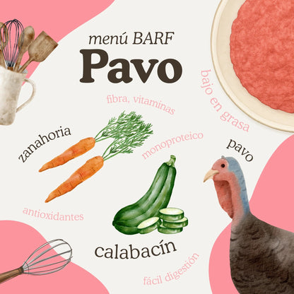 Natuka, menú monoproteico de alimentación cruda BARF elaborado con pavo para perros de todas las edades y tamaños