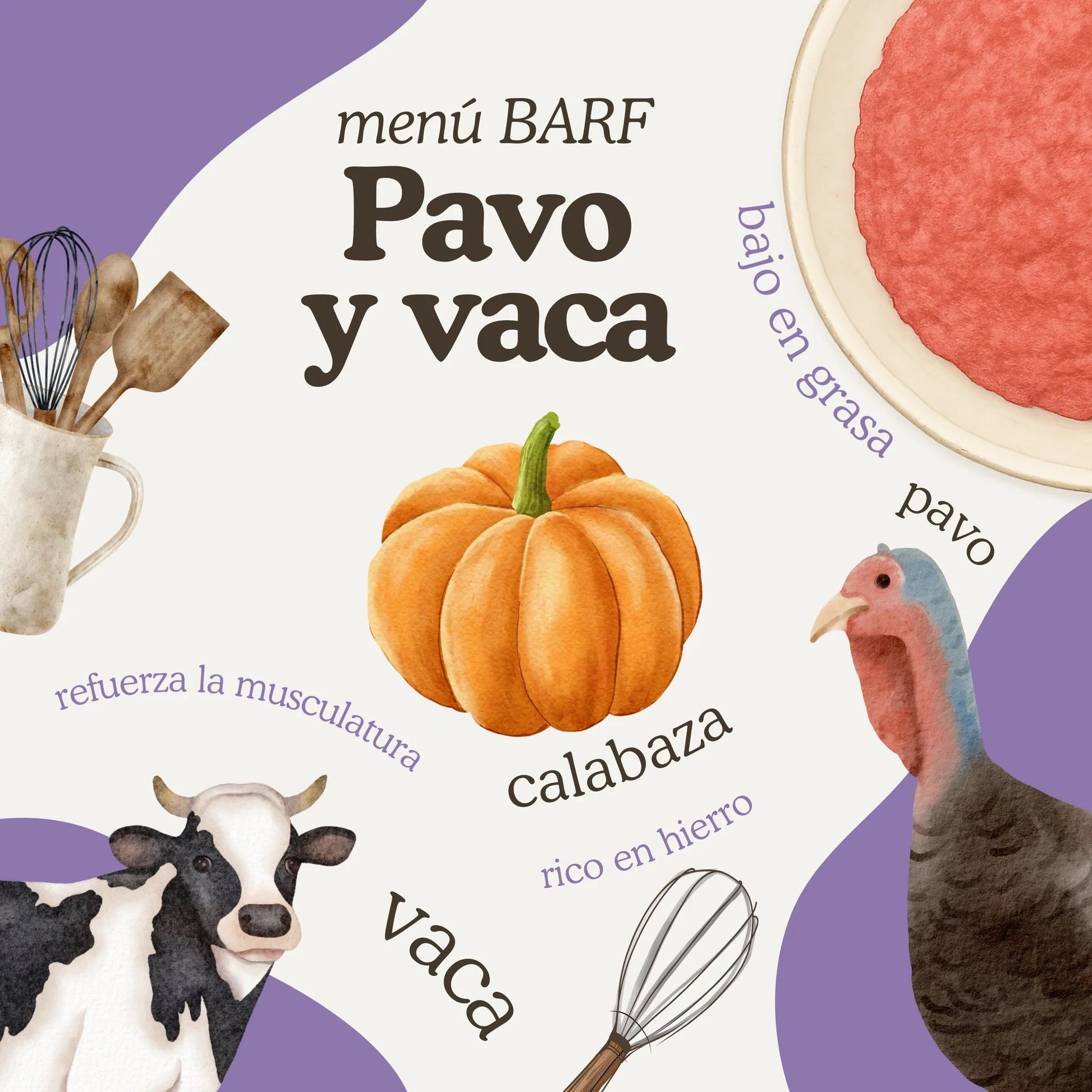 Natuka, menú de alimentación cruda BARF  elaborado pavo y vaca para perros de todas las edades y tamaños