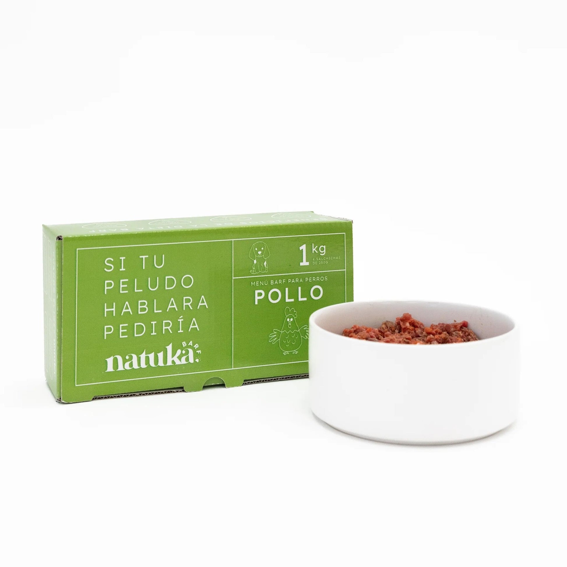 Natuka, menú monoproteico de alimentación cruda BARF elaborado con pollo para perros de todas las edades y tamaños