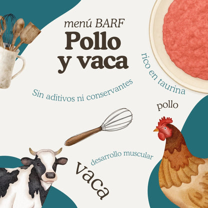 Natuka, comida natural cruda barf, receta de pollo y vaca para gatos de todas las edades.