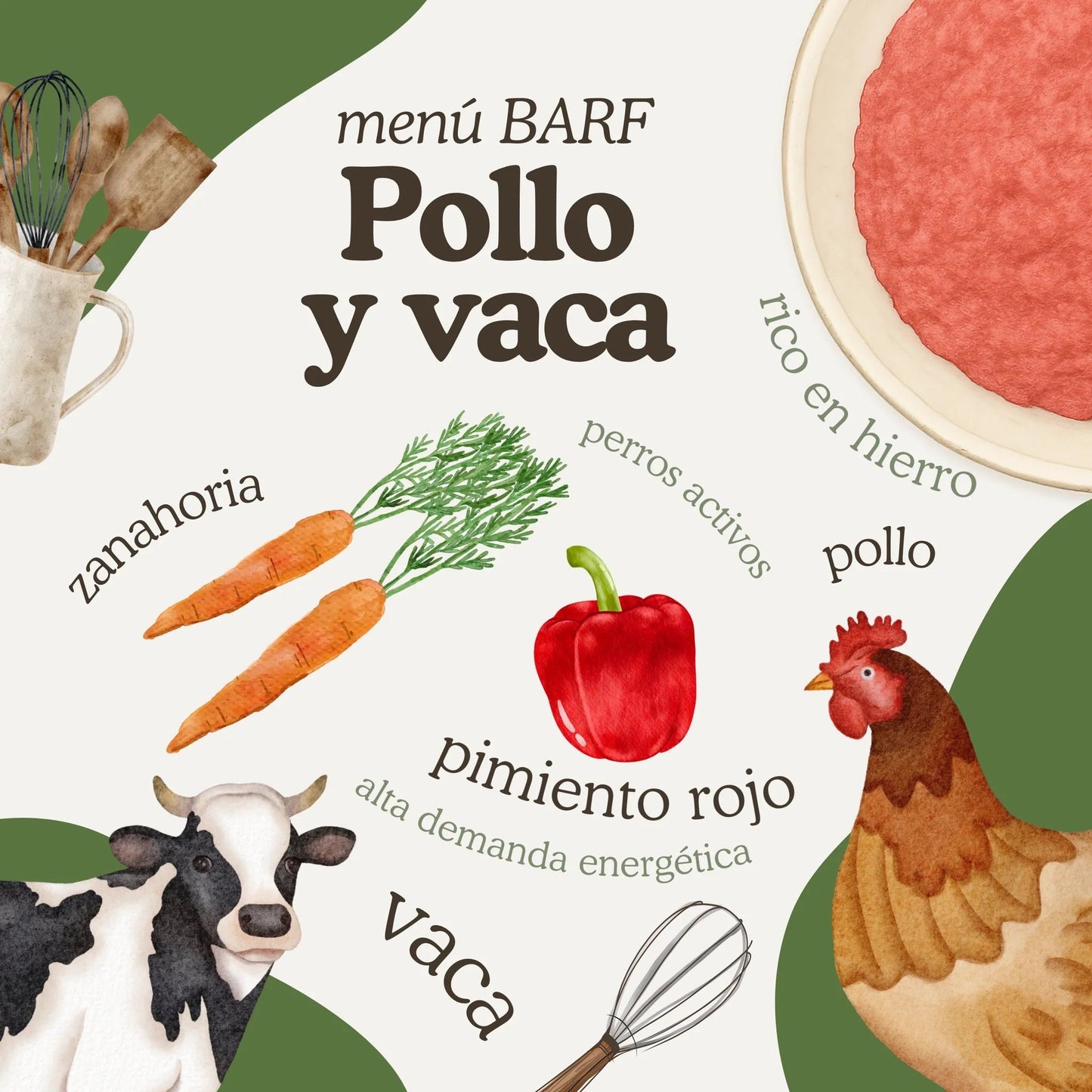 Natuka, menú de alimentación cruda BARF  elaborado pollo y vaca para perros de todas las edades y tamaños