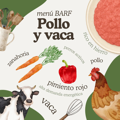 Natuka, menú de alimentación cruda BARF  elaborado pollo y vaca para perros de todas las edades y tamaños