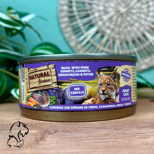 NATURAL GREATNESS LATA DE CODORNIZ CON RIÑONES DE CERDO PARA GATOS