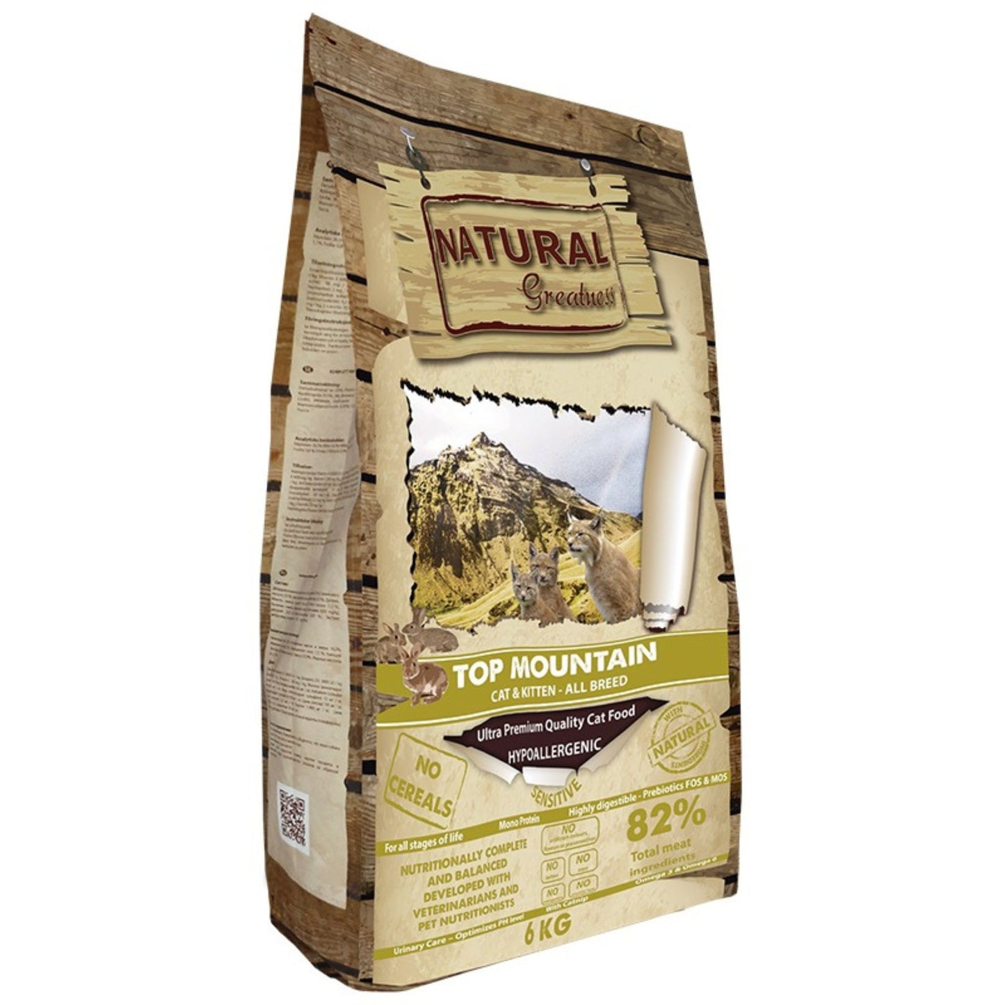 Natural Greatness, pienso monoproteico sin cereales Top Mountain para gatos de todas las eadades elaborado con conejo