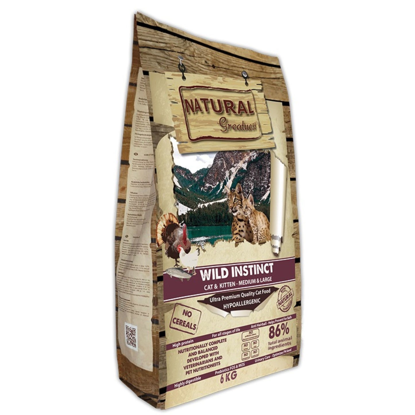 Natural Greatness Wild Instinct Medium Large, pienso sin cereales para gatos de todas las edades de razas medianas y grandes