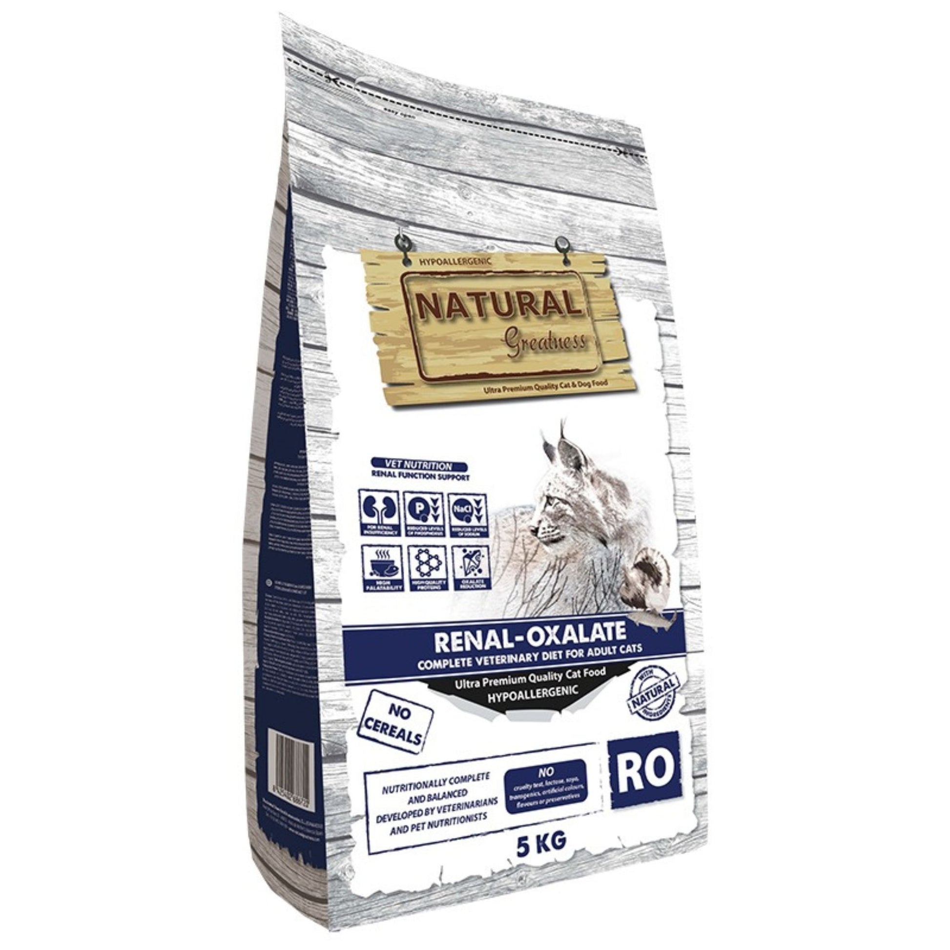 Natural Greatness, pienso sin cereales renal oxalate de pollo, pavo y pescado para gatos con problemas renales o cálculos de oxalato