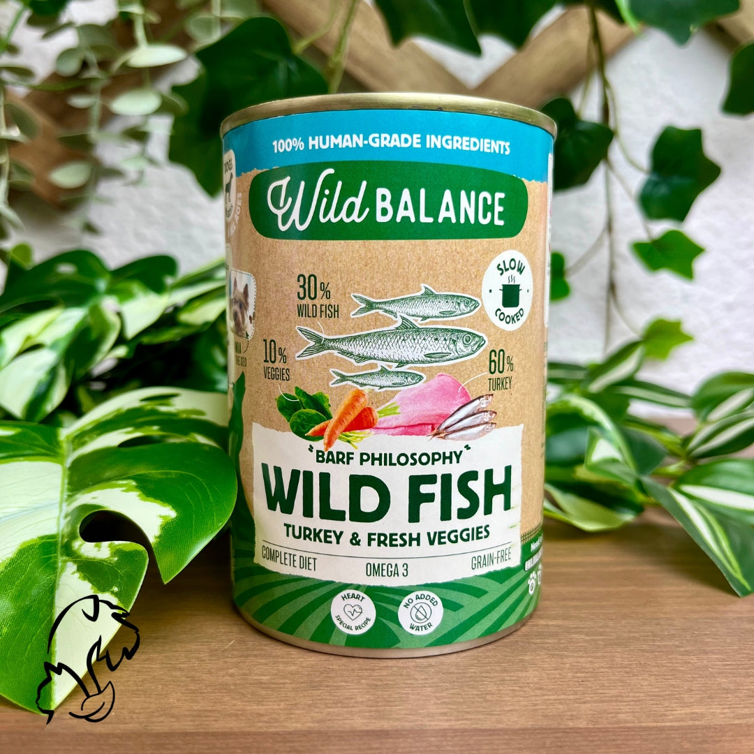 wild balance lata filosofía barf wild fish de pavo y espadines para perros