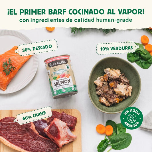 wild balance lata filosofia barf de ternera y salmon para perros