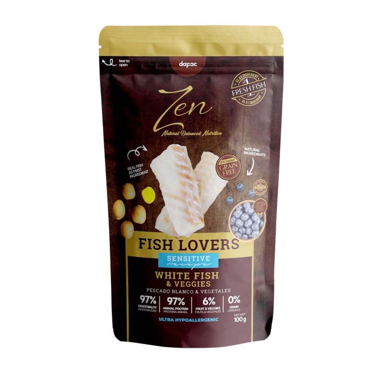 ZEN MEAT LOVERS - SOBRE DE PESCADO BLANCO CON ATÚN, SALMÓN Y SARDINAS PARA PERROS